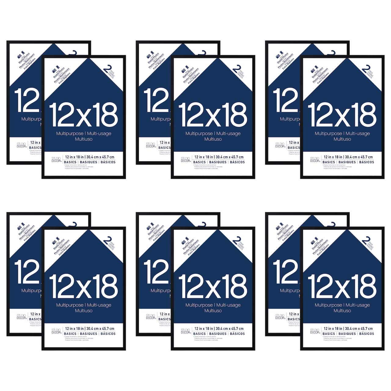 6 Packs: 2 ct. (12 total) Black Multipurpose 12" x 18" Frames, Basics by Studio Décor®